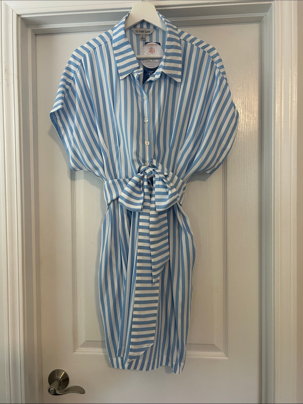 La Mer Luxe Blue & White Striped Tie-Waist Mini Dress